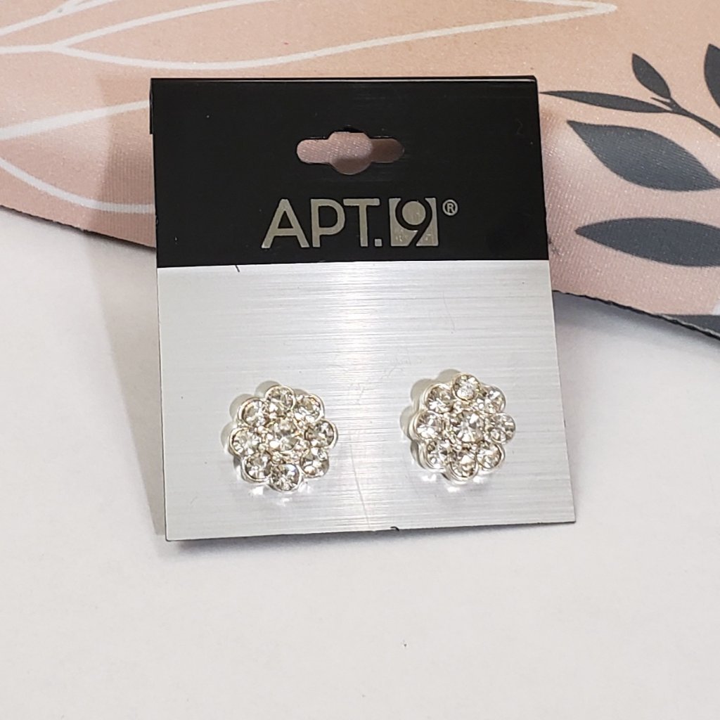 Apt 9 Silver Tone Clear Jeweled Flower Pieced Post Earrings Nwt 10$